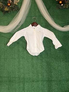 Ralph Lauren Boys White Long Sleeve Button Down Shirt Size 4/4T
